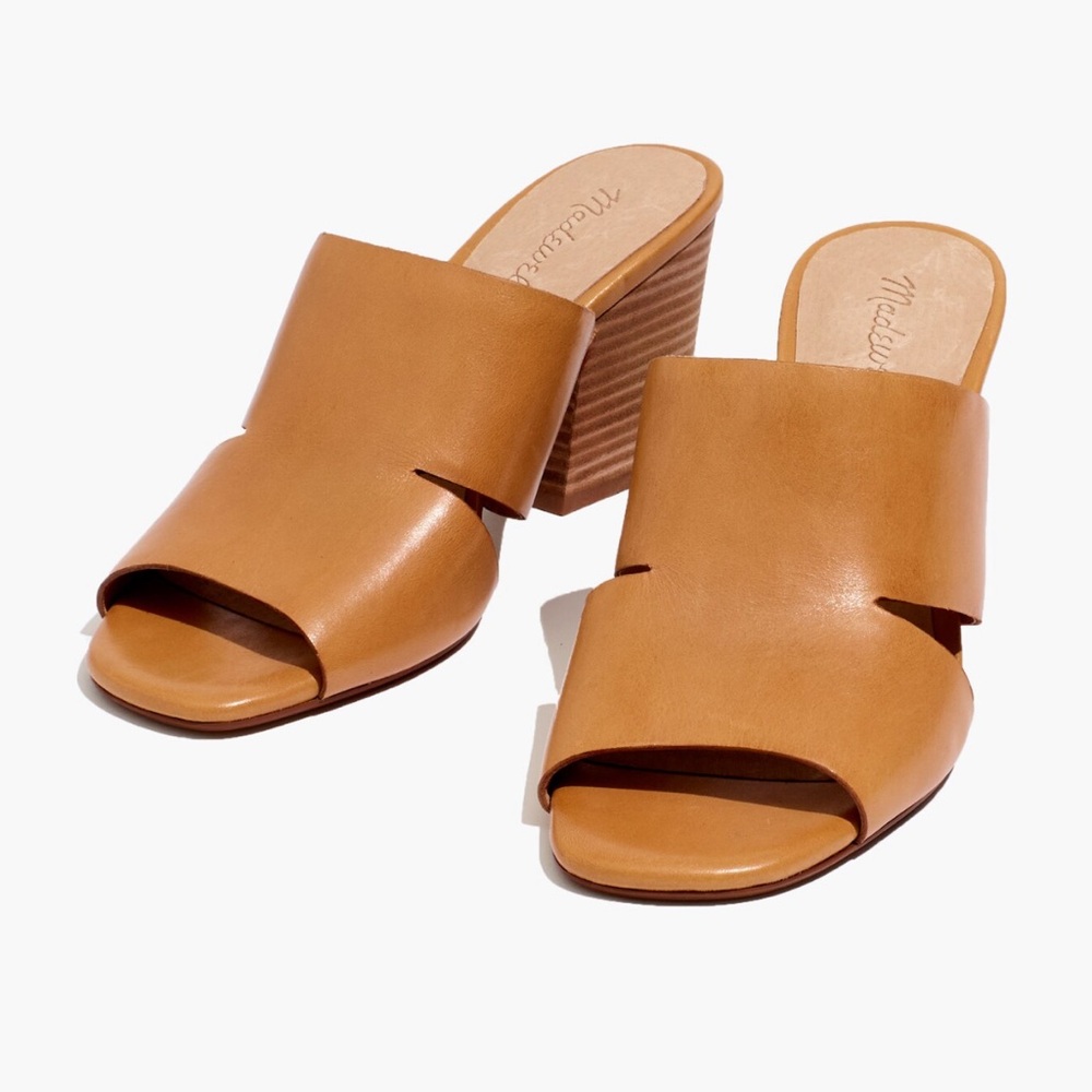 Madewell Tan Leather Block Heel Mules